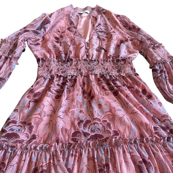Likely Rowe Floral Rose Print Ruffle Mini Dress Smocked Waist Size 8 Women's - Picture 5 of 14
